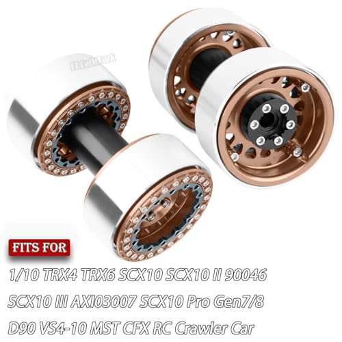 RC 1.9 Dually Beadlock Wheels Rims w/Adjustable Offset for 1/10 TRX4 TRX6 SCX10 SCX10 II 90046 SCX10 III AXI03007 SCX10 Pro Gen7/8 D90 VS4-10 MST CFX RC Crawler Car,4Pcs Alloy Rims,Bronze - color: Bronze - (Wheels Rims)