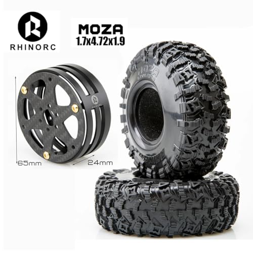 RhinoRC MOZA 1.9inch Competition Tires Super Sticky with Narrow Carbon Fiber Aluminum 2.2 inch Wheel Rim N2401 for Pro and Sporty Class 1/10 RC Crawler Car (1.9inch 4pcs) - color: 1.9inch 4pcs