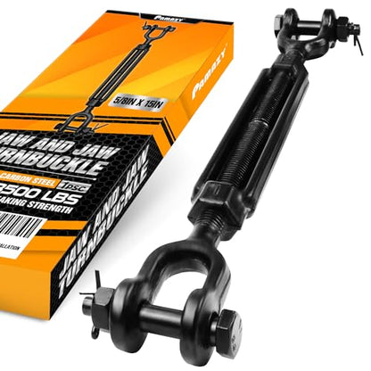 Heavy-Duty 3500LB 5/8”x15” Jaw and Jaw Turnbuckles for Cable Wire Tensioner | Ultra Durable Steel Weather Resistant, Durable Black Turnbuckle for Wire Rope Tension, Shade Sail Hardware, Sun Shade Tent - style: 1Pcs 5/8”x15”