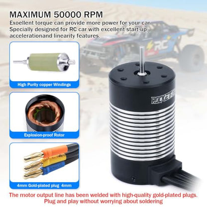 3660 1400kv Brushless Motor 4-Pole 3.175mm Shaft High Speed Waterproof Sensorless Motor for Most of 1:10 Scale RC Vehicles Truck Update Parts - style: KK3660 Motor 1400KV