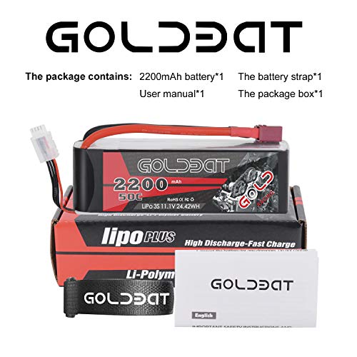 GOLDBAT 3S 2200mAh 11.1V 50C LiPo RC Battery with T Plug for RC Evader BX Car RC Truck RC Truggy RC Heli Airplane Drone