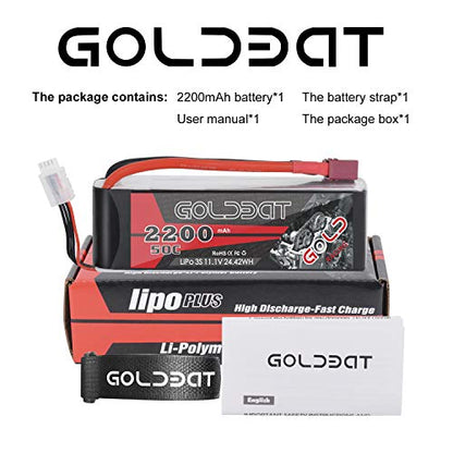 GOLDBAT 3S 2200mAh 11.1V 50C LiPo RC Battery with T Plug for RC Evader BX Car RC Truck RC Truggy RC Heli Airplane Drone