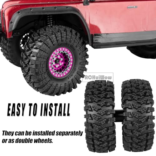 RC 1.9" Beadlock Wheels and Tires for 1/10 RC Crawler SCX10 90046 AX103007 TRX4 TRX6 VS4-10 Red cat Gen8 7 MST CFX RC 4WD D90,Dually 1.9 Beadlock Wheels Aluminum Rims Rubber Tires,Pink - color: Pink(4pcs)