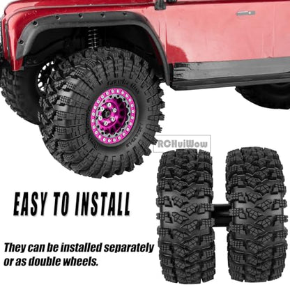 RC 1.9" Beadlock Wheels and Tires for 1/10 RC Crawler SCX10 90046 AX103007 TRX4 TRX6 VS4-10 Red cat Gen8 7 MST CFX RC 4WD D90,Dually 1.9 Beadlock Wheels Aluminum Rims Rubber Tires,Pink - color: Pink(4pcs)
