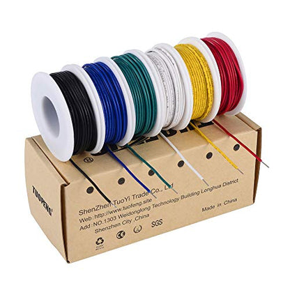 TUOFENG 18 AWG Solid Wire, Tinned Copper, 6 Colors, 20 ft Each | 18 Gauge, PVC (OD: 1.88 mm), 6 m Each, Jumper Wire, Hook up Wire Kit - size: 18 AWG PVC Solid Wire 6 Colors 20ft Each