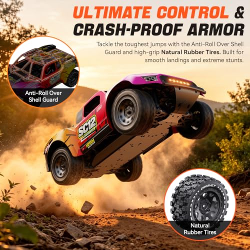 1/12 Brushless Remote Control Car RTR, 42MPH (70+Km/H 4WD Rc Short-Course Truck, Amateur-Level Rc Drift Car, Equipped with 3s 2200 Mah Battery, All-Terrain Tires, Suitable for Adults-RED - color: Red