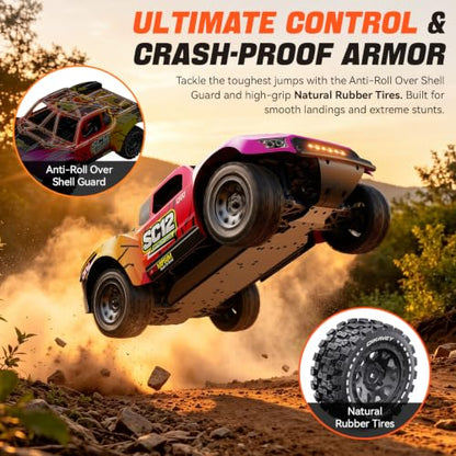 1/12 Brushless Remote Control Car RTR, 42MPH (70+Km/H 4WD Rc Short-Course Truck, Amateur-Level Rc Drift Car, Equipped with 3s 2200 Mah Battery, All-Terrain Tires, Suitable for Adults-RED - color: Red
