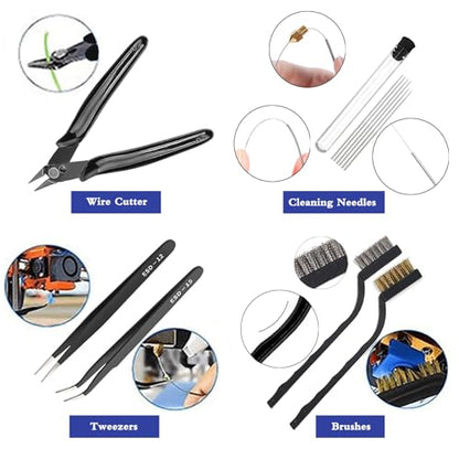 24Pcs 3D Printer Tools Kit, 3D Printer Accessories Removal Tools Includes Nozzle Cleaning Kit, Putty Knife Scraper, Brushes, Tweezers, Diamond Files for 3D Prints Cleaning Finishing - style: 24 Pcs
