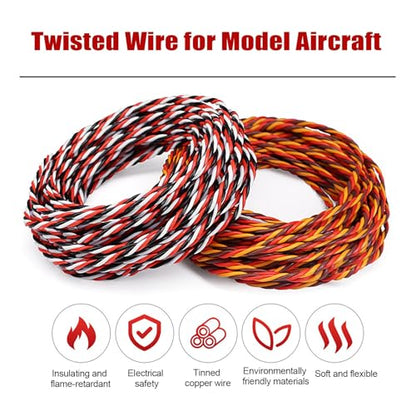RC Servo Extension Wire 26AWG 22AWG Twisted Cable Tinned Copper Signal Line Silicone Insulated Flexible Lead for RC Plane Car Boat Model Electronics(Black-red-White(22AWG),50FT) - color: Black-red-white(22AWG), size: 50FT