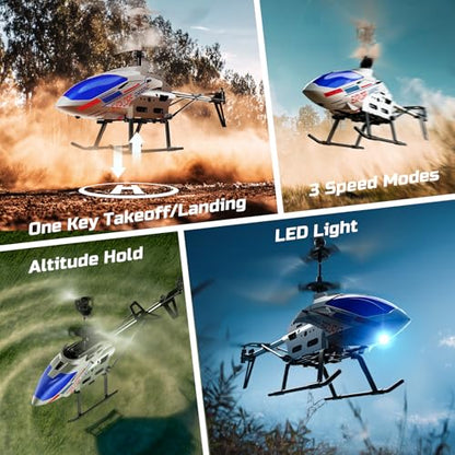 DEERC Remote Control Helicopter, 3.5 CH Altitude Hold RC Helicopters w/Gyro for Beginner, 2 Shells LED Light One Key Take Off/Landing, 2.4GHz Aircraft Indoor Flying Toy for Kids Boys Girls
