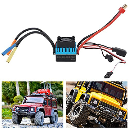 RC Waterproof 45A 4 Poles Sensorless Brushless ESC Speed Controller for 1/10 RC Car, Splash - Proof Electronic Speed Control with Overheat and Low Voltage Protection