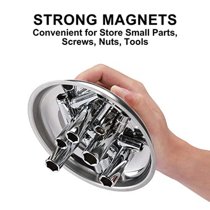 Mayouko 3PCS Magnetic Parts Tray Set, Stainless Steel Dish Holder, for Screw, Nuts, Bolts, Small Parts, Round Rectangular Magnetic Parts Dish - color: Mini, Round & Rectangular Tray Set