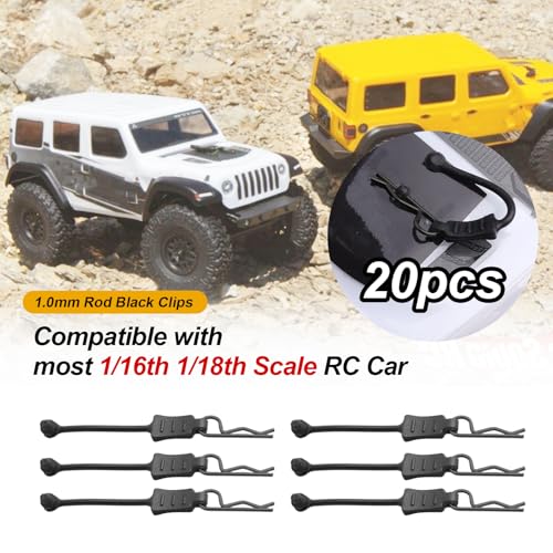 20pcs HobbyPark Universal 1/16 1/18 RC Car Body Clips and Pull Tabs Retainer Small R Pins for SCX24 TRX-4M RC Vehicles Truck Shell Parts Replacement Black - size: 1.0mm Rod Black Clips