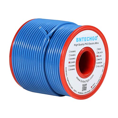 BNTECHGO 22 Gauge PVC 1007 Solid Electric Wire Blue 100 ft 22 AWG 1007 Hook Up Tinned Copper Wire - color: Blue, size: 22 Gauge 100ft