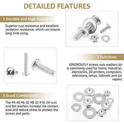 722 Pieces #4-40#6-32#8-32#10-24, Phillips Pan Head Machine Screws Nuts Assortment Kit, 304 Stainless Steel, Fully Machine Thread - size: #4-40 #6-32 #8-32 #10-24