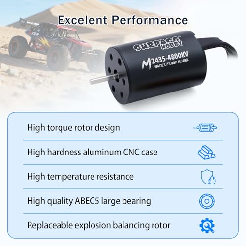 SurpassHobby Brushless Motor ESC Combo 2435 4800KV RC Motor and ESC 35A for 1/16 Remote Control Cars Trucks Off-Road Vehicle - style: 4800kv + 35A ESC
