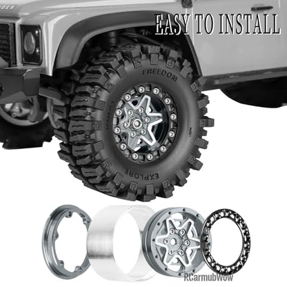 1.3 Beadlock Aluminum Alloy Wheels Rims & Tires Set with Foam Inserts for 1/18 TRX4M Ascent-18 1/24 SCX24 FCX24 RC Crawler Upgrade Parts,RCarmubWow 1.3 rc Wheels and Tires,4pcs,Titanium - color: Titanium(4pcs)