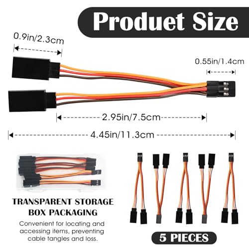 5-Pack Servo Y-Harness, 1F-2M 22AWG | 22AWG silicone wire; JR/Futaba style; for RC cars, boats, drones, airplane models