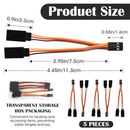 5-Pack Servo Y-Harness, 1F-2M 22AWG | 22AWG silicone wire; JR/Futaba style; for RC cars, boats, drones, airplane models