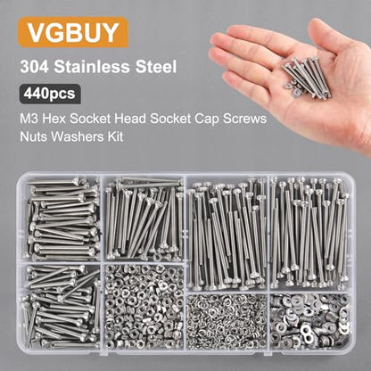 VGBUY 440pcs M3 Screw Assortment Kit, M3 Screws Bolts for 3D Printer DIY, Hex Socket Head Cap Screws Bolts Nuts Washer Kit, 304 Stainless Steel, 25/30/35/40/45mm - size: M3x25/30/35/40/45mm, style: Socket Head