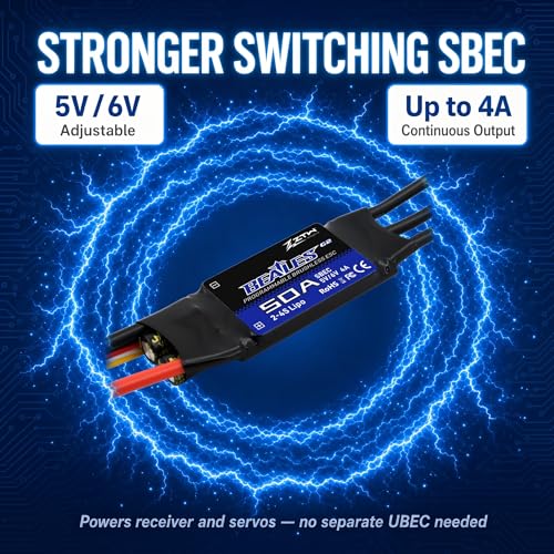 ZTW Beatles G2 50A ESC 2-4S Built-in Switching BEC 5V/6V 4A Brushless Speed Control for RC Airplane Aircraft Fixed-Wing - size: 50A