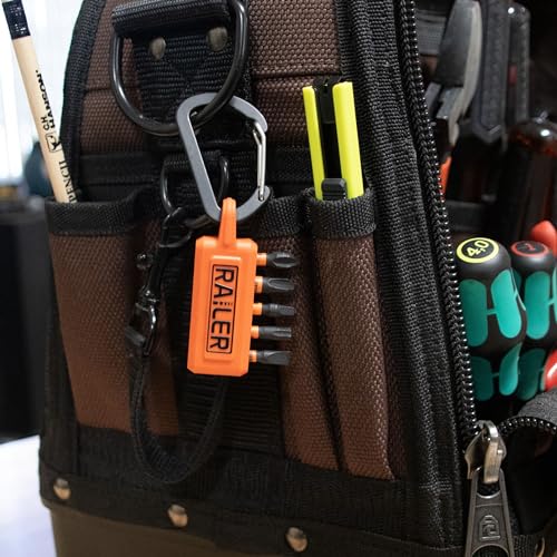 Spanner Screwdriver Bit Set - Railer 5PC S2 Steel 1" Spanner Snake Eyes Impact Driver Bit Set With A Tool Storage Bit Holder & Carabiner - color: Orange Bitrail