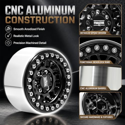 4PCS 1.9" RC Beadlock Wheels with12mm Hex & -6mm Offset Aluminum 30mm Wide Rims for 1/10 RC Crawler, Compatible with TRX4 TRX6 SCX10 SCX10 II III Gen8 RC4WD D90 90046 AXI03007 - color: Black-Black