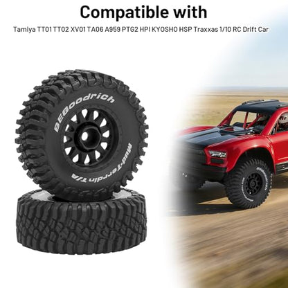 1/16 RC Car Tires and Wheels, daitoku 12mm Hex RC Truck Tires for 1/14 1/16 ARRMA Mojave GROM 223S 4x4 RTR MJX 14211 JJRC Q130c HBX 3100 - (Black) - color: Black