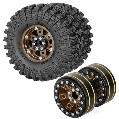 RC 1.3" Beadlock Tires Wheels for 1/18 1/24 Trx4m SCX24 FCX24 Ascent-18 RC Crawler Car,4pcs 1.3 Inch Wheel Rim Soft Rubber Tires,Brown - color: Brown-(1.3" Beadlock Tires）