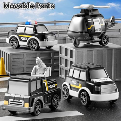 JUKUDAHU Police Truck Toy for Boys 4-8 Years Old - Carrier Vehicle Toy Set | 3 Small Cars and 1 Helicopter, Kids Firction Powered Police Car Toy for Age 3-9, Sound and Light, Gifts for Boys and Girls - style: 5 IN 1 Police Truck