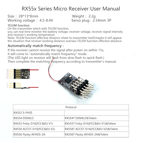 2.4G 5CH Mini Receiver Auto-Matching Frequency S-FHSS;DSMX/2;FRSKY-D16;Flysky AFHDA-2A;ACCST-D16 (RX558)