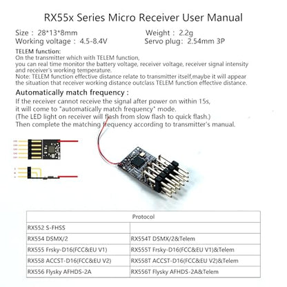 2.4G 5CH Mini Receiver Auto-Matching Frequency S-FHSS;DSMX/2;FRSKY-D16;Flysky AFHDA-2A;ACCST-D16 (RX558)