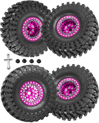 RC 1.9" Beadlock Wheel 1.9 Beadlock Tire for 1/10 SCX10 90046 AX103007 SCX10 II III TRX4 6 Gen7 8 RC Crawler,Alloy 1.9 rc Wheels and Tires Rubber Tires 1.9 Rims w/Wheels Ring,Pink - color: Pink(4pcs)