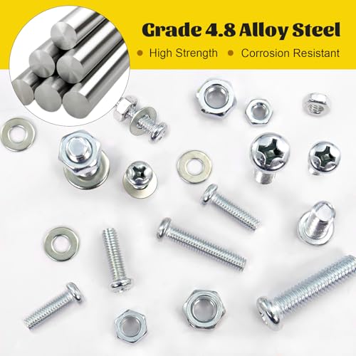 225pcs Screws and Nuts Assortment Kit,M4 M5 M6 Phillips Pan Head Assorted Nuts and Bolts,Washers Kit for Headboard, Wall Plate Switch, Receptacles Mounting Screws Silver - size: S M4M5M6 225pcs