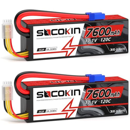 3S 7600mAh Lipo Battery 11.1V Lipo Battery with EC5 Connector for RC Car RC Vehicles RC Boat RC Racing Truck Helicopter Airplane RC Model Hard Case