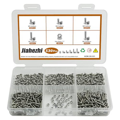 530Pcs M1.7 304 Stainless Steel Metric Micro Screws Nuts Assortment | M1.7x3/4/5/6/8mm Sizes, Phillips Pan Head, Fully Threaded Kit for Arduino, RC Models, Electronics, DIY Projects - size: M1.7x3/4/5/6/8- 530 Pcs