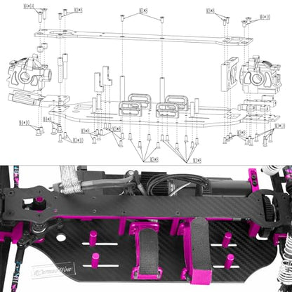 RC Carbon Fibre Chassis Armor Skid Plate Protecter Guard Upgrades Part for 1/10 Slash 4X4 4WD VXL,Front Center Rear Chassis Guard Plate,Pink - color: Pink(1set)
