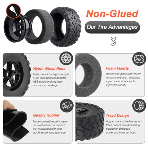 Hobbypark 4PCS 1/10 Short Course Truck Tires and Wheels for Traxxas Slash 4x4 2WD VXL BL-2S Tamiya HPI Kyosho VKAR Redcat SCT Tires SC10