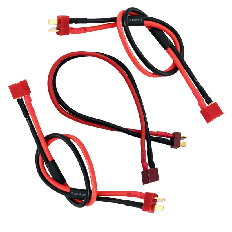 3-Pack T Plug Male Connector to Female Connector Adapter Extension Cable with 11.8inch 14awg Wire for RC Battery Toy DIY Spare Part