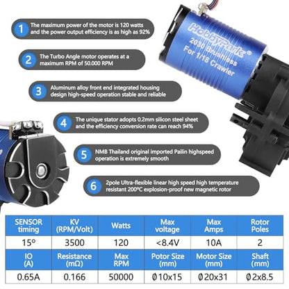 HobbyPark Brushless Motor and ESC Combo and Transmission Gearbox Assembly with Low Range Steel Gear & Programming Card for Traxxas 1/18 TRX4M Upgrades Parts