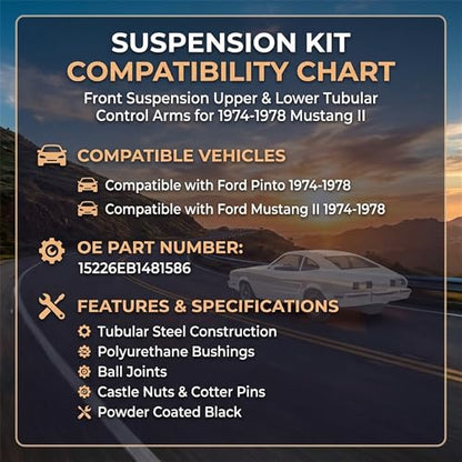 ‎Psrorkeu - Suspension Kit Set of 4 RH LH Front Upper Lower Tubular Control Arms w/Ball Joint for 1974-1978 Ford Mustang II 1974-1980 Ford Pinto 1975-1980 Mercury Bobcat - size: 101-9194, 101-9396