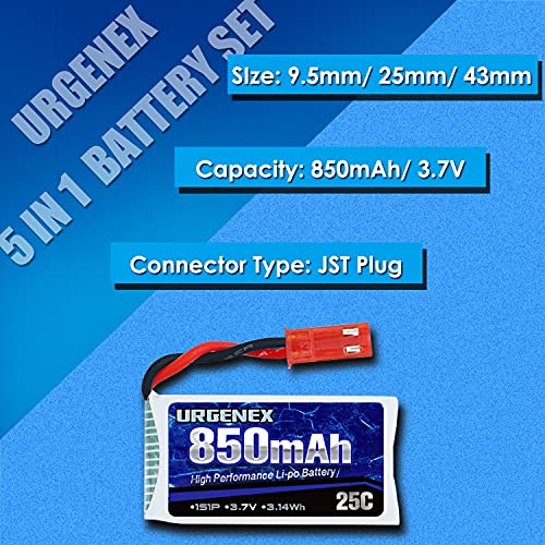 3.7V Lipo 850mah Rechargeable Lipo with JST Plug X5 Charger for MJX Syma Holy Stone Sky Viper RC Quadcopter Drone X56W X400 X400W X300C X400C X800 HS110 HS200 S670 V950hd S1750 V2450