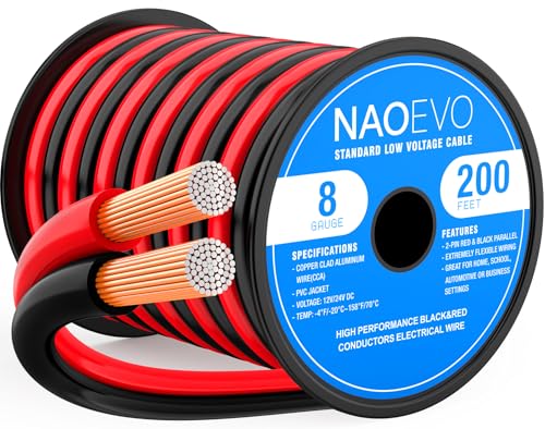 NAOEVO 8 Gauge Wire 2 Conductors, CCA Red Black Electrical Wire, 200FT | Flexible, High Conductivity & Wear-Resistant 8 AWG Wire with PVC insulation for Automotive, Speaker, LED, Marine, 12V/24V DC - size: 200ft, style: 8AWG