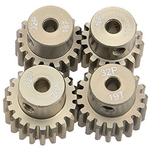 ShareGoo 7075 Aluminum Alloy 32DP 3.175mm Pinion Gear Sets 17T 18T 19T 20T Motor Gears Fit 3.175mm (1/8-Inch) Shaft Compatible with HPI Losi Axial Traxxas Tamiya 1/10 RC Car,4Pack
