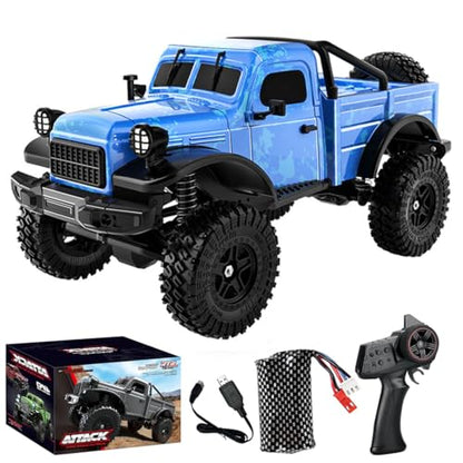 1/18 Scale RC Pickup Truck for Adult, 2.4GHz 4WD Off-Road Remote Control Drift Car, RC Rock Crawler with LED Lights, 12km/h High Speed & Waterproof ESC - color: Blue, size: 1 Battery