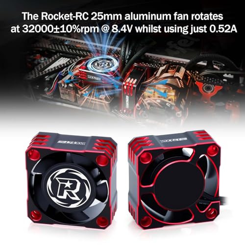 Surpass Hobby 25mm RC Cooling Fan 32000RPM RC Car Fan for 1/10, 1/8, 1/12 Scale RC Car Turbo ESC (Black Red) - color: Black Red