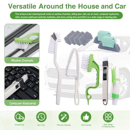 11PCS Detailing Window Track Cleaner,Multi-functional Window Sill Cleaner Tool for for Windows/Door Tracks,Universal Professional Windows Track Cleaning Tools for Home,Car,Truck