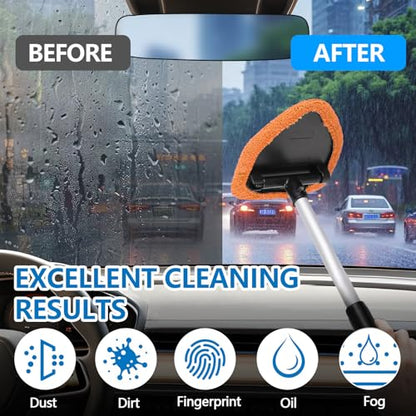 Wuyaoyao Car Windshield Cleaning Tool, Car Windshield Window Cleaner, Auto Window Glass Cleaning Kit with Extendable Handle & Reusable Microfiber Pad & Spray Bottle, Universal Car Accessories (Orange) - color: Orange