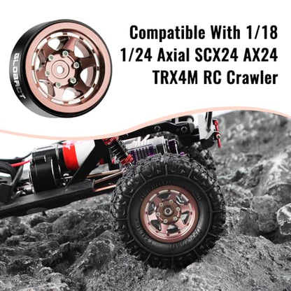 GLOBACT 1.3" Beadlock Wheels for SCX24 AX24 TRX4M 1/18 1/24 (Rose Gold) - color: Rose Gold