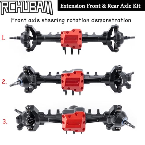 RCHUBAM Front & Rear Axle with Steering Link for TRX4M 1/18 RC Upgrade Part (Extended Axles Set) | Aluminum,Complete Portal Axle Set,CNC Machined - style: Extended Axles Set